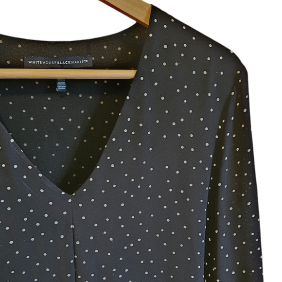 WHBM Black House White Market Polka Dot VNeck Blouse Black Women's Size 12 - Picture 4 of 9